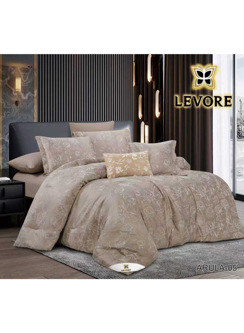LEVORE 8-piece bedspread set, 100% soft cotton, floral pattern, double-sided, summer style, with filling and fasteners, suitable for King bed. NELLIE-05